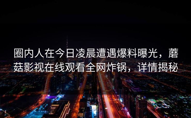 圈内人在今日凌晨遭遇爆料曝光，蘑菇影视在线观看全网炸锅，详情揭秘