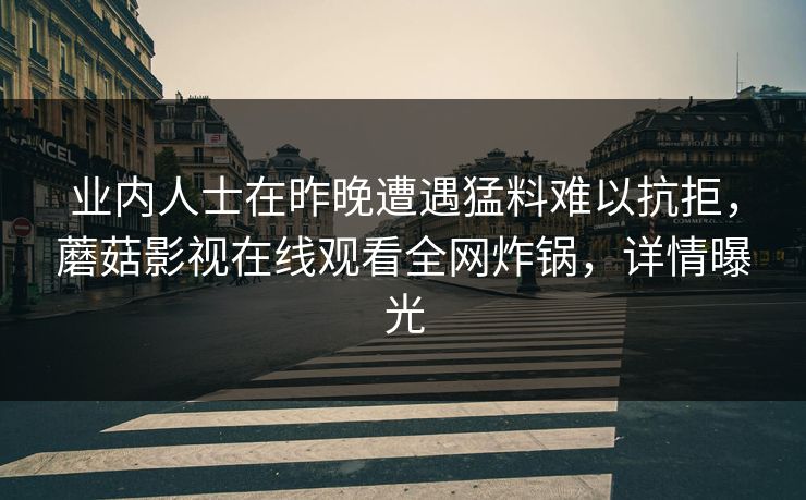 业内人士在昨晚遭遇猛料难以抗拒，蘑菇影视在线观看全网炸锅，详情曝光