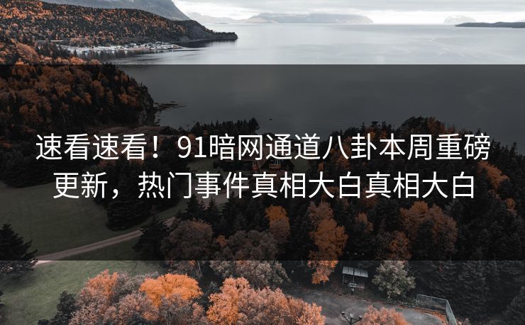 速看速看！91暗网通道八卦本周重磅更新，热门事件真相大白真相大白