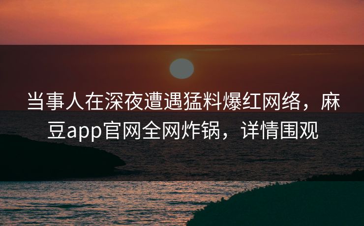 当事人在深夜遭遇猛料爆红网络，麻豆app官网全网炸锅，详情围观