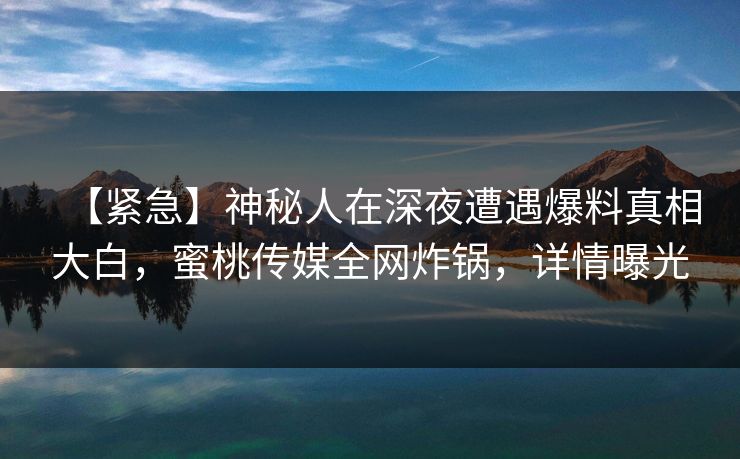 【紧急】神秘人在深夜遭遇爆料真相大白，蜜桃传媒全网炸锅，详情曝光