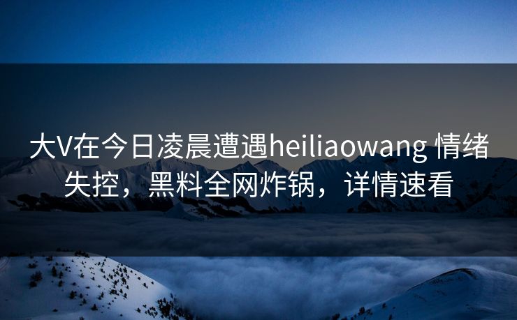 大V在今日凌晨遭遇heiliaowang 情绪失控，黑料全网炸锅，详情速看